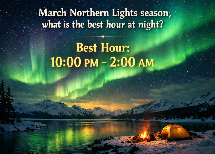 March Northern Lights season, what is the best hour at night?